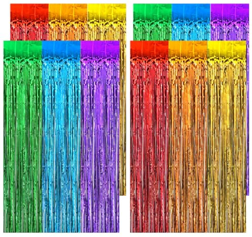 4 Stück Lametta Vorhang Bunt, 1mx2m Glitzervorhang Lametta, Glitzervorhang | Vorhang Regenbogen, Regenbogen Deko Fransenvorhänge, für Party Deko, Disco-Partys, Geburtstagsfeiern, Hochzeitsdekoration