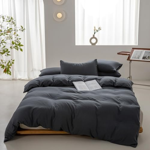 VENIES Baumwolle Bettwäsche 150 x 200 cm Einfarbig Einzelbettbezug | aus 100% Baumwolle weiche und komfortable Ganzjahres Bettwäsche Dunkelgrau