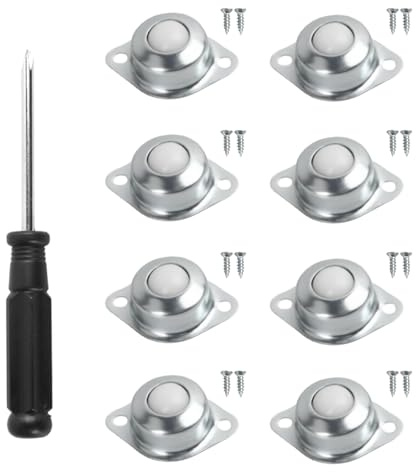 8 Stück Kugelrollen Möbelrollen aus Nylon, Kleine Lenkrollen mit Kugellager, Schwerlast Rollen inkl. 16 Schrauben für Möbel, Maschinen, Spielzeug