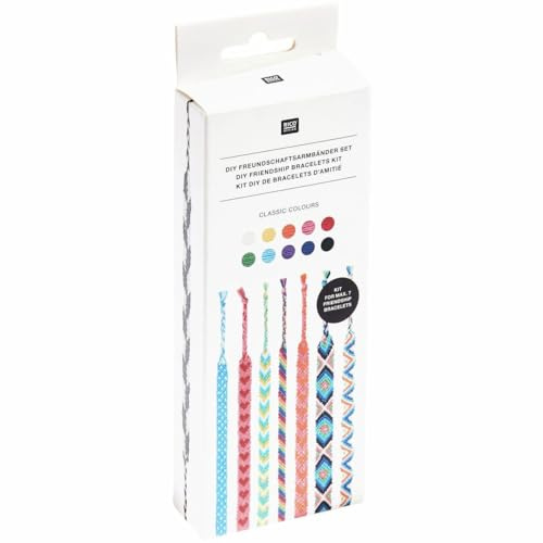 DIY Freundschaftsarmbänder Set, Classic Colours, 10 x 8 m Stickgarn in 10 verschiedenen Farben, 100 % Baumwolle