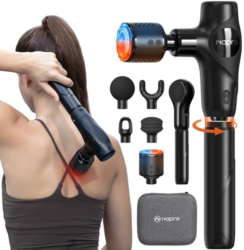 Pistola Massaggio Muscolare NAPRE Mini Pistola Massaggiante a Percussione con Testina Caldo e Freddo,Massage Gun,Massaggiatore Muscolare Profondo con Impugnatura Staccabile,Silenzioso,5 Testine