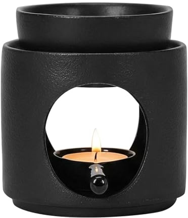 Duftlampe für Ätherische öle Duftlampe Ambiente Teelicht Räucherstövchen, Stövchen für ätherische Öle, Duftöl und Duftwachs, Keramik Aromalampe für Zuhause und Schlafzimmer (Schwarz)