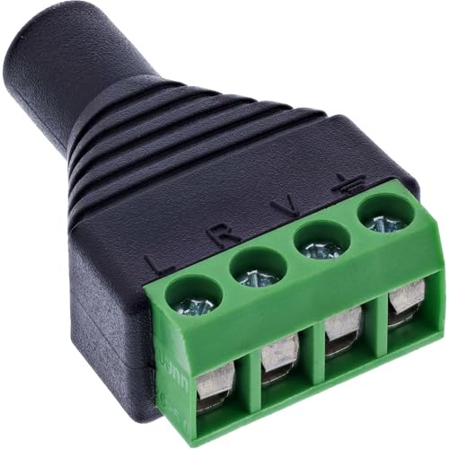 InLine 3,5mm Klinkenbuchse 4-pol TRRS auf Terminalblock Adapter, für Mikrofon und Stereo Audio DIY Reparatur AV-Projekte Schraubklemmen, 92504K