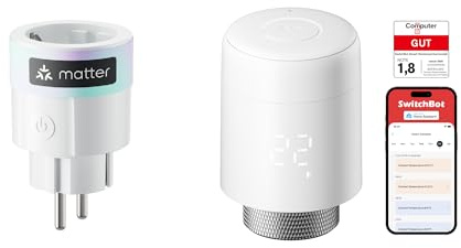 SwitchBot Plug Mini Matter-fähig mit Leistungsüberwachung & SwitchBot Smart Heizkörperthermostat, Smart Home Set