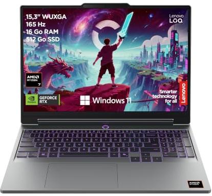 Lenovo LOQ 15AHP11 - Ordinateur Portable Gaming 15.3'' WUXGA (AMD Ryzen 7 250, RAM 16Go, SSD 512Go, NVIDIA RTX 5050 6GB) Clavier 1 Zone rétroéclairé AZERTY Français - Gris Lunaire