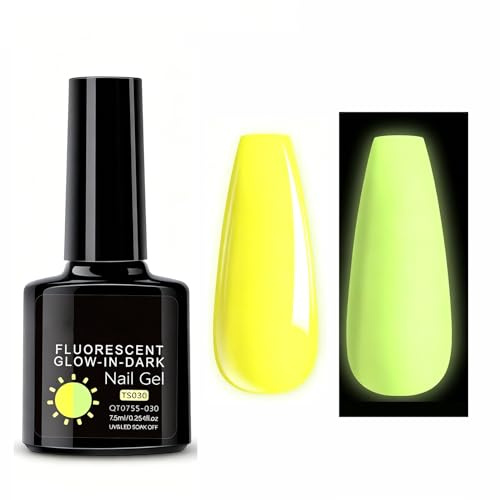 Glow in the Dark Nail Polish, Yellow Neon Gel Nail Polish, Luminous Fluorescent UV LED Soak Off Gel Polish, Bright Solid Colour Nail Varnish for At Home Manicure