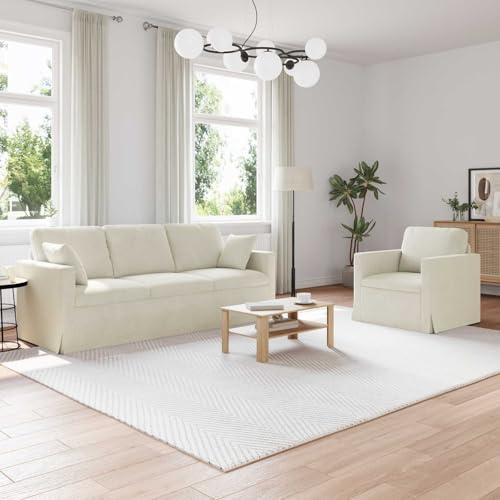 Traylux Sofa Set 2-teilig Creme Samt mit Schwarzem Rahmen 198 x 78 x 80 cm für Wohnzimmer und Gästezimmer, Modular, Bequem, Pflegeleicht, Robust, Vielseitig, Innenbereich