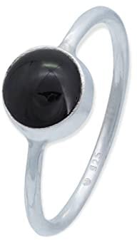 mantraroma Ring Damen Silber 925 Onyx Edelstein schwarz schlicht modern