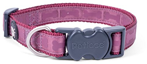Petface Tonal Bones Pattern Dog Collar, Small, Country Berry