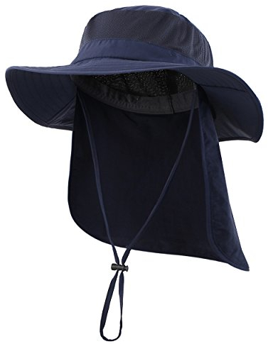 Magracy Unisex Outdoor-Sonnenhut mit breiter Krempe Mesh UPF50+ Safari-Hüte mit Nackenklappe Angelhüte, Marineblau