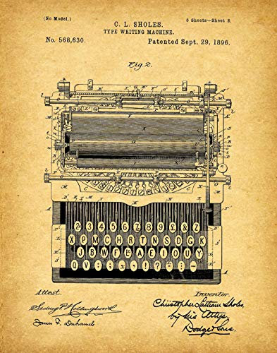 WallBuddy Vintage-Schreibmaschinen-Patentdruck, tragbar, Schreibmaschinen-Poster, Geschenk für Schriftsteller, Schreibmaschinen, Kunst (bis zu 50 x 70 cm), WB043 (8 x 10, Vintage)