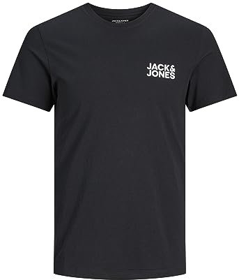 JACK & JONES Herren Jjecorp Logo Tee Crew Neck Ss19 Noos T Shirt, Schwarz (Black Slim/Small Print), L EU