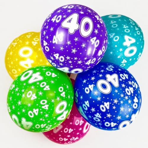 Happium 12-Zoll-Latexballons zum 40. Geburtstag, Zahl 40, 10 Stück, mehrfarbig, sortierte Farben