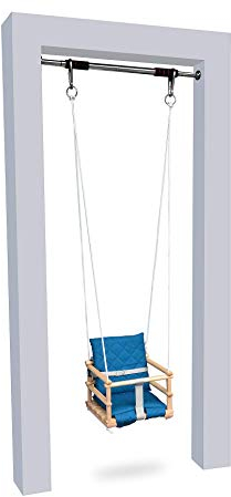 Holz Babyschaukel Kinderschaukel Holz Babywippe Zimmerschaukel Indoor Baby Schaukel Stoff Babysitz Baby Schaukel zum Aufhängen 4 in 1 Sicherheitsgurt + 2X Befestigungshaken (Natürliche&Türkis)