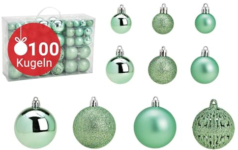 WOMA Christbaumkugeln Set Mint Grün & 22 weiteren Farben - 50er & 100er Weihnachtskugeln Set - Weihnachtskugeln Kunststoff - Weihnachtsbaum Deko & Christbaumschmuck