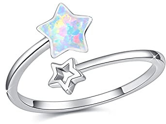 Stern Opal Ring 925 Sterling Silber Lucky Star Ring Offener Ring für Frauen Synthetischer Opal Schmuck Verstellbar Ring für Mutter Freundin