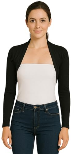 STAR FASHION Womens Long Sleeve Shrug Bolero Cardigan Ladies Cropped Open Front Lightweight Summer Cover Up Top Mini Blouse Jacket 8-26