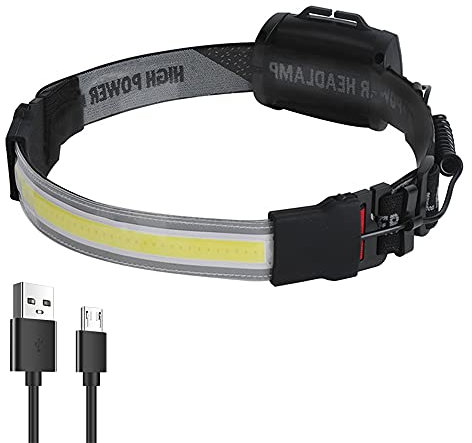 XLENTGEN Stirnlampe LED Wiederaufladbare 2000 Lumen 220 Grad Breitstrahl COB Stirnlampe mit 3 Lichtmodi, IPX5 Wasserdichte Kopflampe zum Laufen, Radfahren, Camping, Lesen