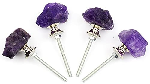 Malimali Natürliche Amethyst-Knäufe für Schränke und Schubladen, Set mit 4 Stück, lila Kommodenknöpfe und Griffe für Bifold Türen, Schrank, Kleiderschrank, Küche, Bad