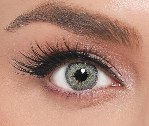 ICONIC lentilles de contact de couleur DIAMOND - lentilles mensuelles à forte opacité pour 3 mois en vert clair et gris, résultat naturel pour les yeux foncés, sans correction de la vue - 1 paire