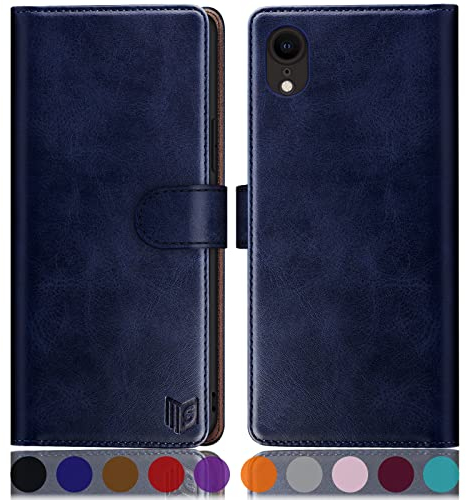 SUANPOT [RFID Schutz für iPhone XR 6,1-Zoll hülle PU Leder handyhülle Lederhülle klapphülle Kartenfach Flip Phone Case Cover für iPhone XR handyhülle Blau