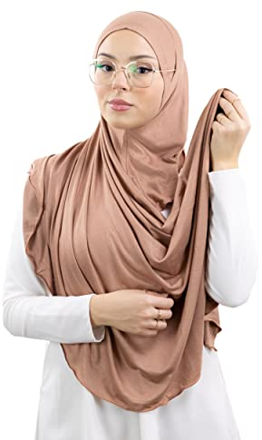Hijab Schlupfschal mit Öffnungen für die Brille für muslimische Frauen, verhüllt, islamischer Schal, Slip-on Schleier, HE500, nude, One size