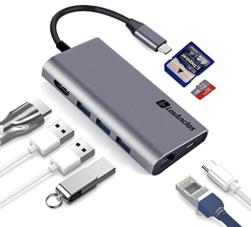 USB C Hub Ethernet Multiport Adapter, LasAnclas 8-in-1 Docking Station 4K HDMI, 100W PD, 3 USB 3.0, 1Gbps LAN USB C Dongle, SD/TF Reader Dock for MacBook Air/Pro,iPad Pro 2021