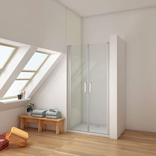 75x185cm Mampara de ducha frontal abatible dos hojas, 5mm cristal templado marco de aluminio gris mate