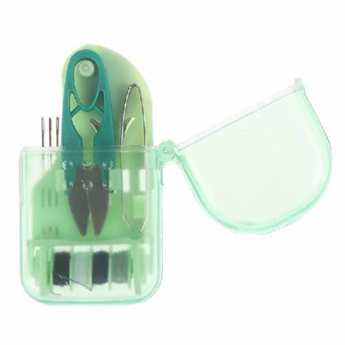 Kit da cucito verde da viaggio, mini kit da cucito per casa, viaggi e emergenza, riempito con aghi da rammendo, forbici, spille, fili, 12 pezzi