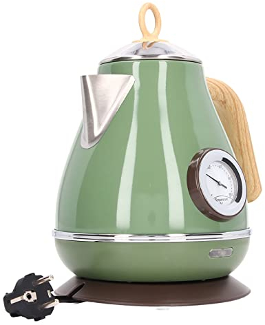 Tnfeeon Hervidor Eléctrico de 1,7 L, Hervidor de Agua Retro con Termómetro, Indicador de Nivel de Agua, Interruptor LED(Verde)