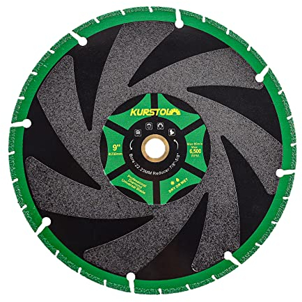 Diamond Blade for All Purpose - KURSTOL 230mm X 22.23/15.875mm Metal Cutting Disc for Granite,Marble,Stone,Stainless Steel,Concrete,Masonry,Glass,Plastic,Iron,Rebar