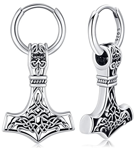 Herren Wikinger Ohrringe Thors Hammer Thorshammer Ohrstecker Sterling Silber 925 Viking Mjölnir Ohrhänger Wikinger Thors Hammer Schmuck für Männer Herren Jungen