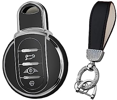 KUNIO Smart Autoschlüssel Hülle Passt für BMW Mini Cooper One F55 F56 Hatch F54 Clubman F57 Cabrio F60 Countryman TPU Schlüsselanhänger Schutzhülle Schlüsselhülle Cover 3 Tasten Schwarz