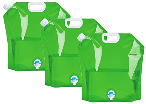 3 Stück Wasserbehälter Faltbar 10L, Wasserkanister mit Hahn Tragbar, Faltkanister Trinkwasser, Wassersack BPA Frei für Camping Wanderungen Notfall, Lebensmittelecht Auslaufsichere Gefrierfähige (Grün)