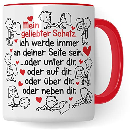 Ehemann Tasse Geschenk, Lieber Schatz ich werde immer an deiner Seite sein Geschenkidee von Ehefrau Kaffee-Becher Kaffeetasse mit Spruch Hochzeitstag Hochzeitsjubiläum Partner Freund (Weiß/Rot)