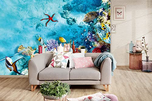 Vlies Fototapete UNTERWASSERWELT MIT KORALLEN 375 x 250 cm (inkl. Kleister) - Vlies Tapete, Wandtapete, Wandbilder - Tapete für Wohnzimmer Schlafzimmer, Büro, Küche - Montagefertig