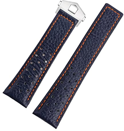 FOUUA Uhrenarmband 22mm for TAG Heuer Leder Echtleder-Uhrenarmband mit Blauen Schwarz Armband Uhrenarmband Ersetzen for TAG Heuer Carrera Aquarace Monaco Serie