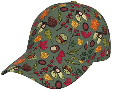 Ahdyr Eamless-Muster mit einem Herbstthema. Farbige Blätter, Kastanien, Zapfen Männer Frauen Golfmützen Baseballmütze Sommer Outdoor Trend Lässige Mode Golfmützen Schwarz