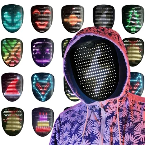 Depointer Life Maschera a LED con riconoscimento di musica e gesti, maschera luminosa a LED, maschera di trasformazione per costume, cosplay, feste in maschera