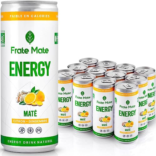 FRATÉ MATÉ Boisson Énergisante Bio Sport | Energy Drink au Maté Citron Gingembre | Canettes Pétillantes 250ml | 80mg Caféine Naturelle | Faible en Sucre – Sans Taurine ni Arômes Artificiels