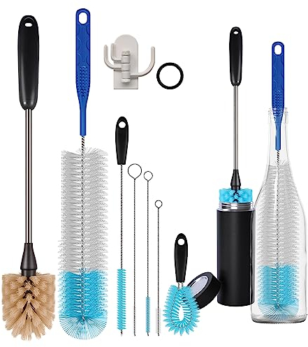 AIOUIERSCN 7-teiliges Flaschenreinigungsbürsten-Set – Mehrzweckbürsten, Flaschenreiniger mit Aufbewahrungshaken für Sportwasserflaschen, Bierflaschen, Wasserkocher-Ausgießer, Strohbürste (braun)