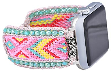 Retro Boho Geflochtenes Nylon Freundschaftsarmband Kompatibel mit Apple Watch Armband 40mm 41mm 38mm Handmade mit Western Perlen für iWatch Series 9/8/SE