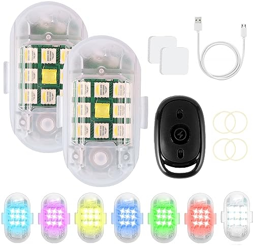 2 Pezzi Strobe Drone Light Per Auto, 7 Colori Regolabile Ricaricabile USB Senza Fili LED Aircraft Strobe Anti-Collision Lights Flash Luce Stroboscopica