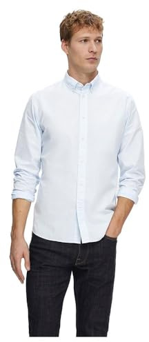 Selected Homme Slhslimrick Poplin Shirt LS Noos, Herrenhemd, Langarmhemd, 100% Baumwolle, Freizeithemd oder Businesshemd, Hellblau