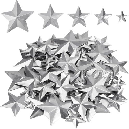 GORGECRAFT 100pz 5 Dimensioni Zincato Piccolo Fienile Stella in Metallo Vintage Rustico Ornamento Stella Tridimensionale Albero di Natale Stella per Appendere al Muro Vacanza Ghirlanda Decorazione