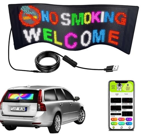 Cartel Luminoso Señal LED Publicitaria Brillante Enorme con Desplazamiento, Señal LED Programable para Coche con Aplicación Bluetooth, Señal LED para Coche a Todo Color DC 5V (Size : 67x22cm/26.3x8.6