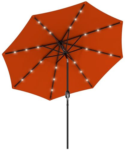 Outsunny 2.7m Patio Garden Umbrella Outdoor Parasol Outdoor Market Table Umbrella with Tilt Crank and 24 LEDs Lights (Orange)