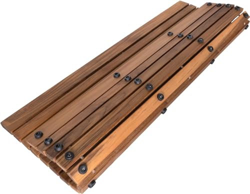 Saleberate Alfombrilla de ducha y baño de teca, uso en interiores y exteriores, plataforma de madera antideslizante para sauna, piscina, decoración y protector de suelos de jacuzzi (23.6 x 15.5