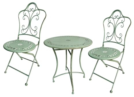 NRNQMTFZ 3 Piece Bistro Table Set Wrought Iron Outdoor Furniture Weather Resistant Patio Table and Chairs,for Garden, Park,Yard, Patio, Porch(Green)
