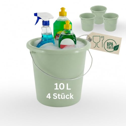 Novaliv Stück Eimer 10L Grün mit Maßeinteilung Putzeimer 10 Liter 28,5 cm Praktischer Allrounder mit Skala für Haushalt Garten ideal als Haushaltseimer, Wassereimer, Wischeimer, Bucket